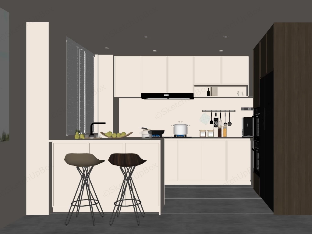 Neutral Kitchen With Peninsula Design sketchup model preview - SketchupBox