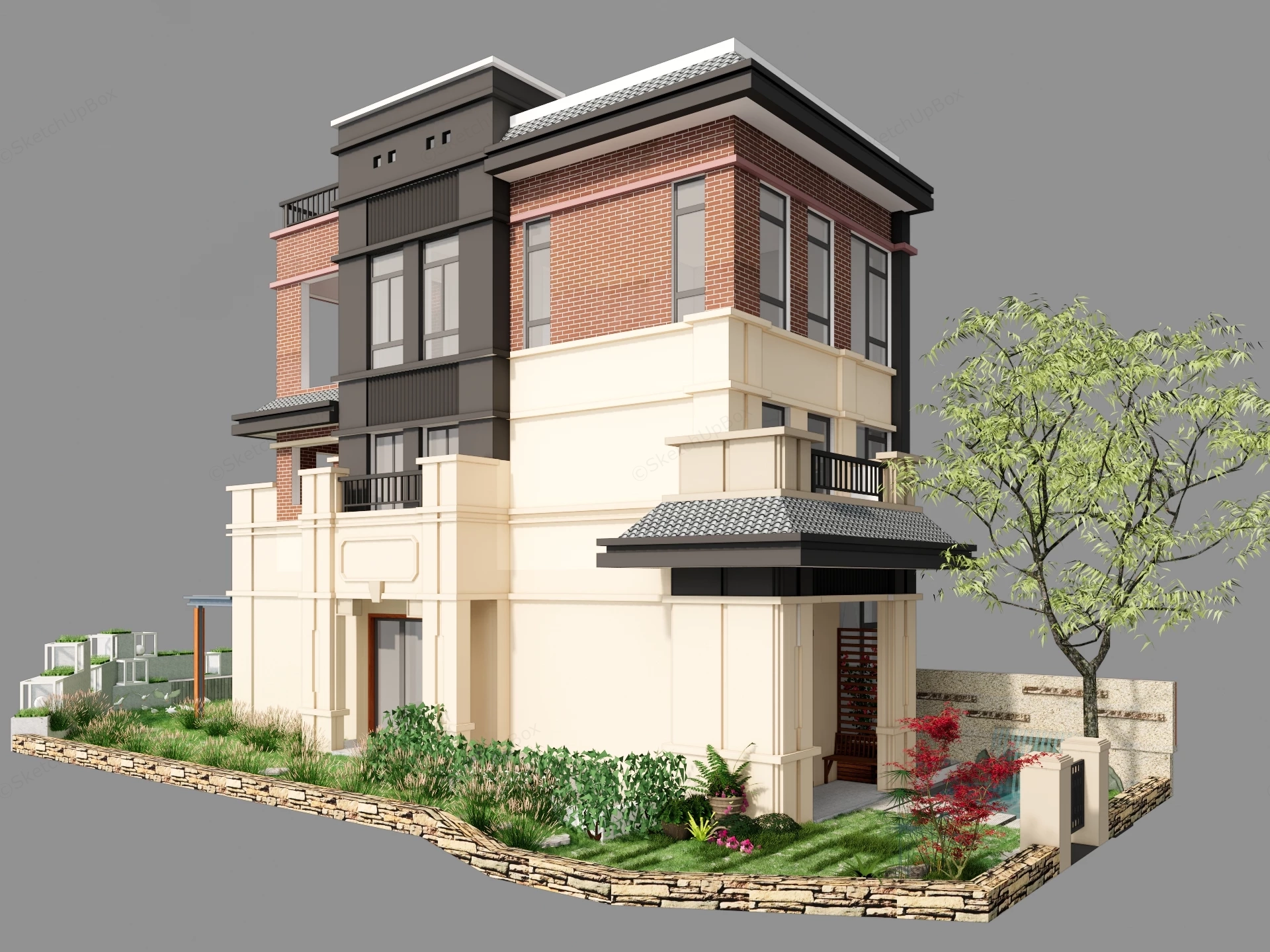 Narrow Lot House Design sketchup model preview - SketchupBox