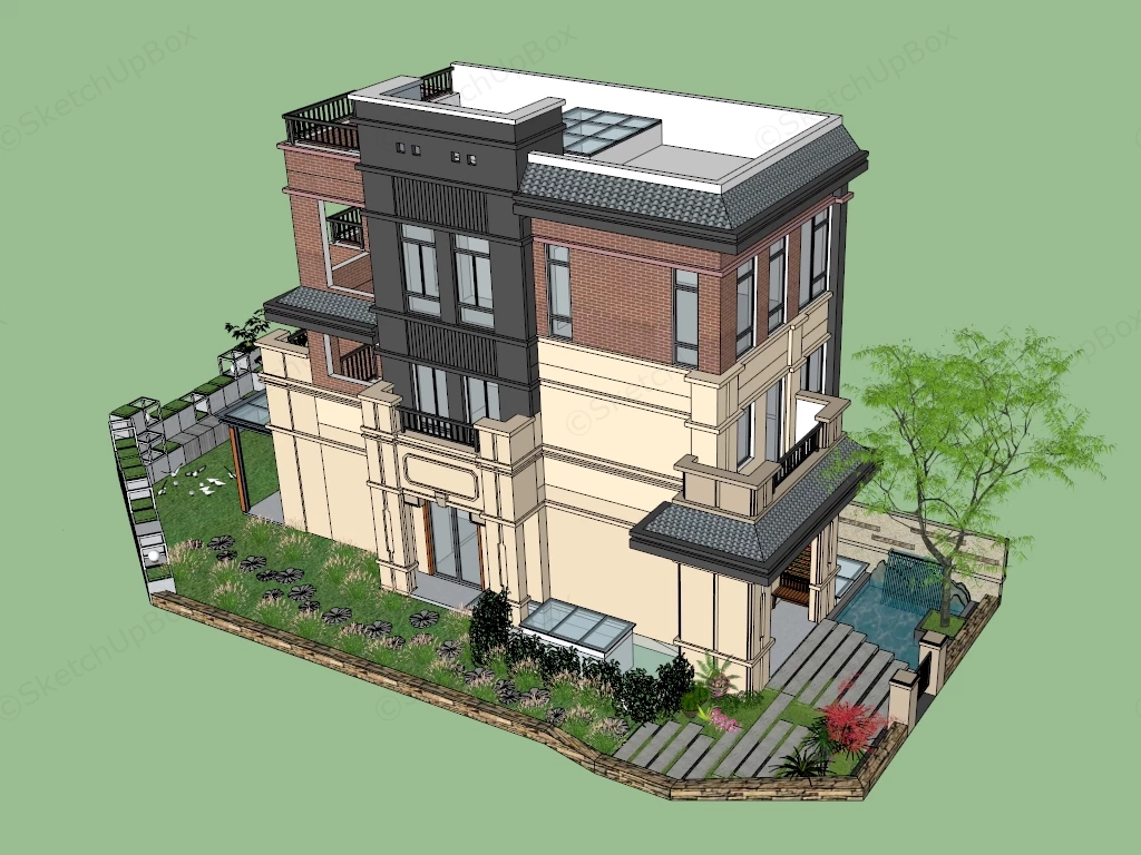 Narrow Lot House Design sketchup model preview - SketchupBox