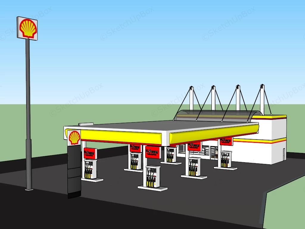 Shell Oil Gas Station sketchup model preview - SketchupBox