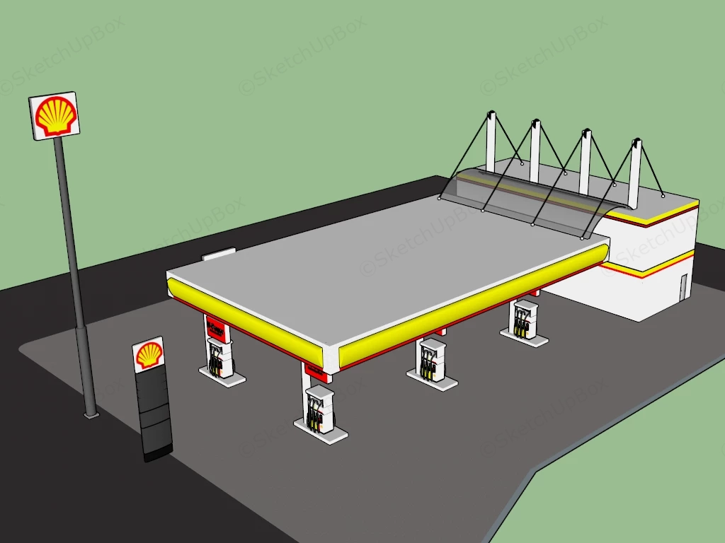 Shell Oil Gas Station sketchup model preview - SketchupBox
