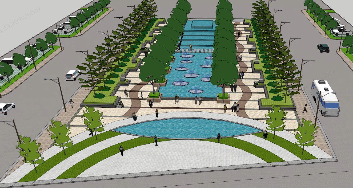 Public Plaza Fountain Design sketchup model preview - SketchupBox
