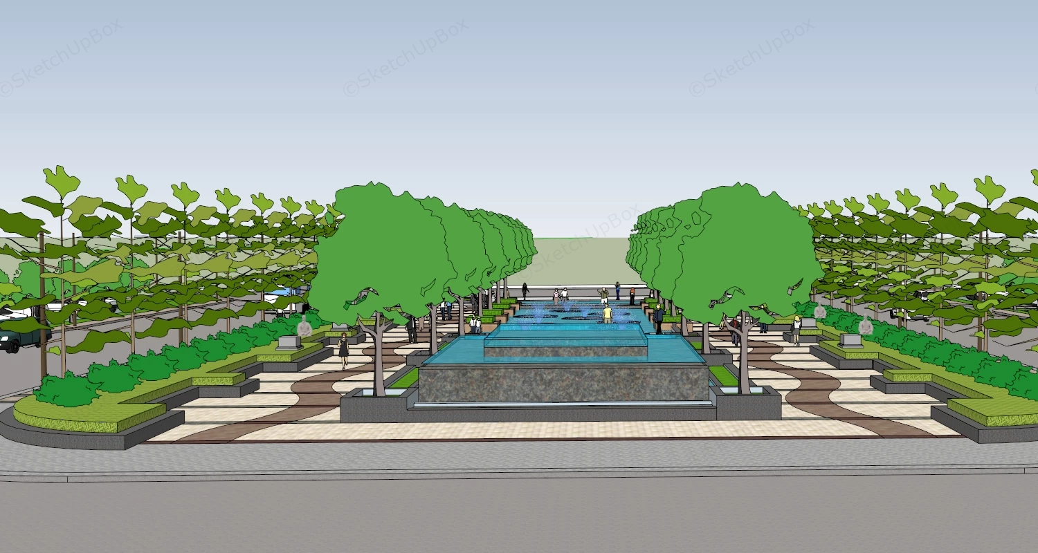 Public Plaza Fountain Design sketchup model preview - SketchupBox