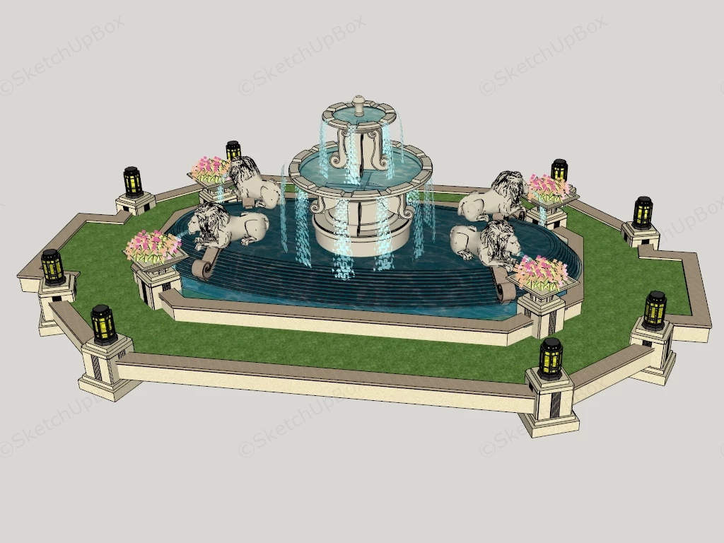 Large Lion Fountain sketchup model preview - SketchupBox