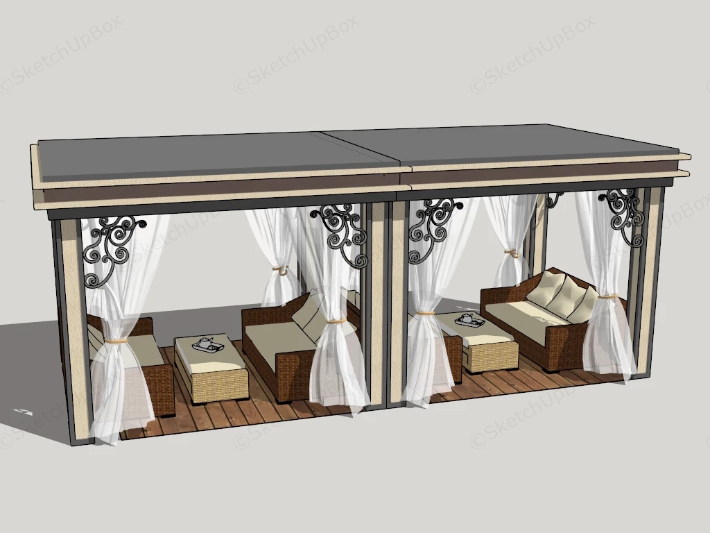 Patio Pavilion With Furniture Sets sketchup model preview - SketchupBox