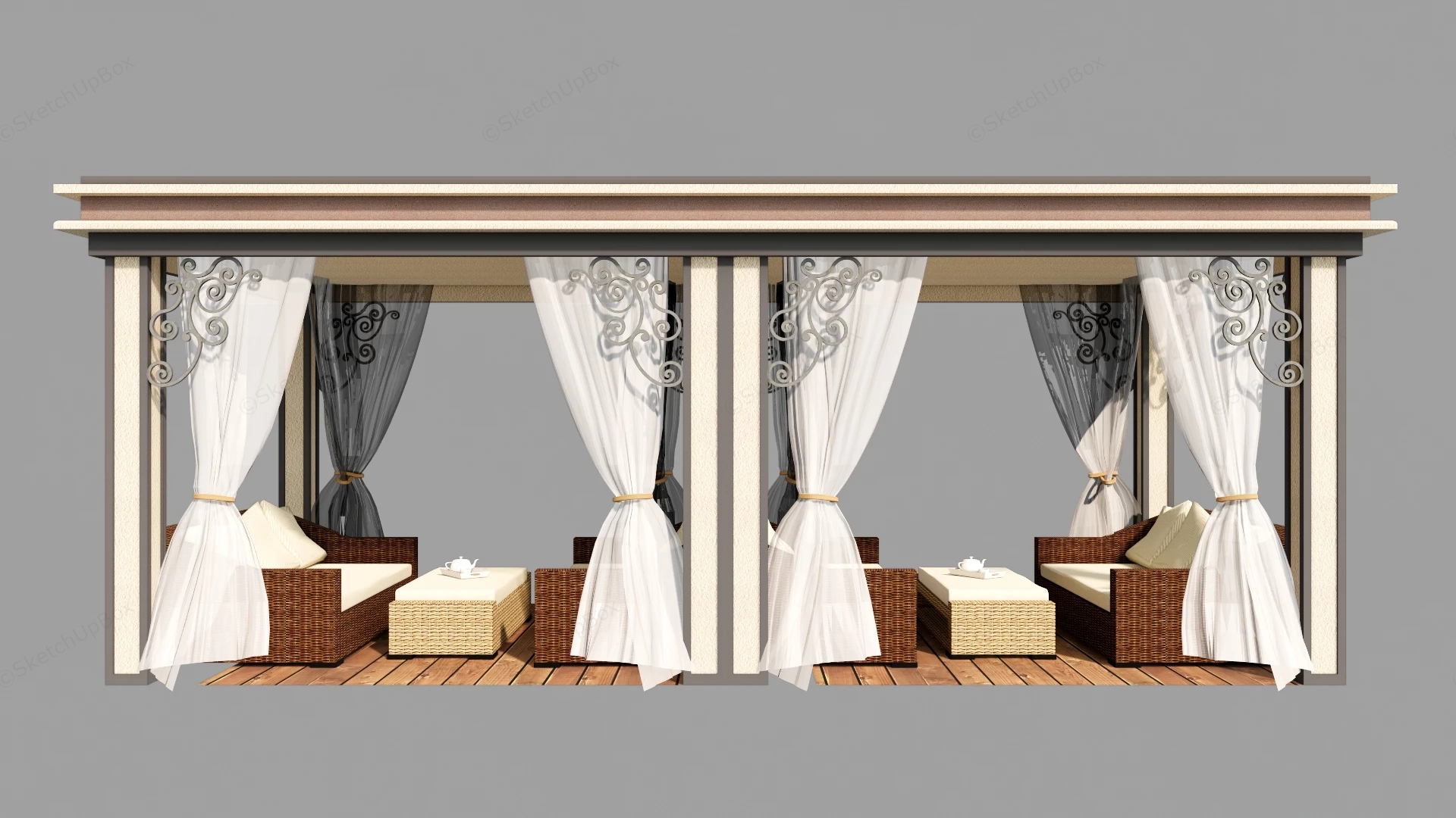 Patio Pavilion With Furniture Sets sketchup model preview - SketchupBox
