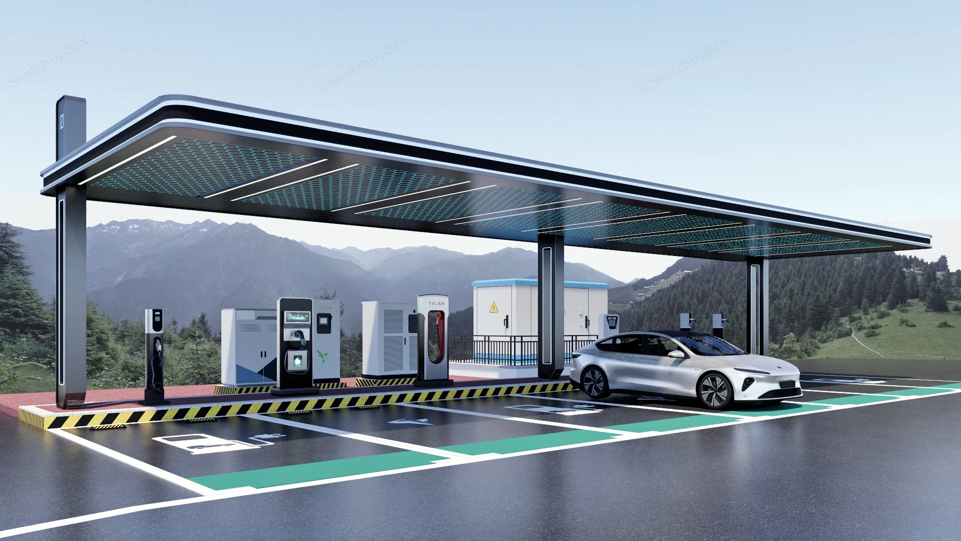 Commercial EV Charging Station sketchup model preview - SketchupBox