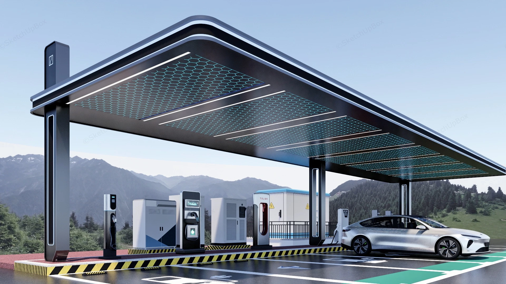 Commercial EV Charging Station sketchup model preview - SketchupBox
