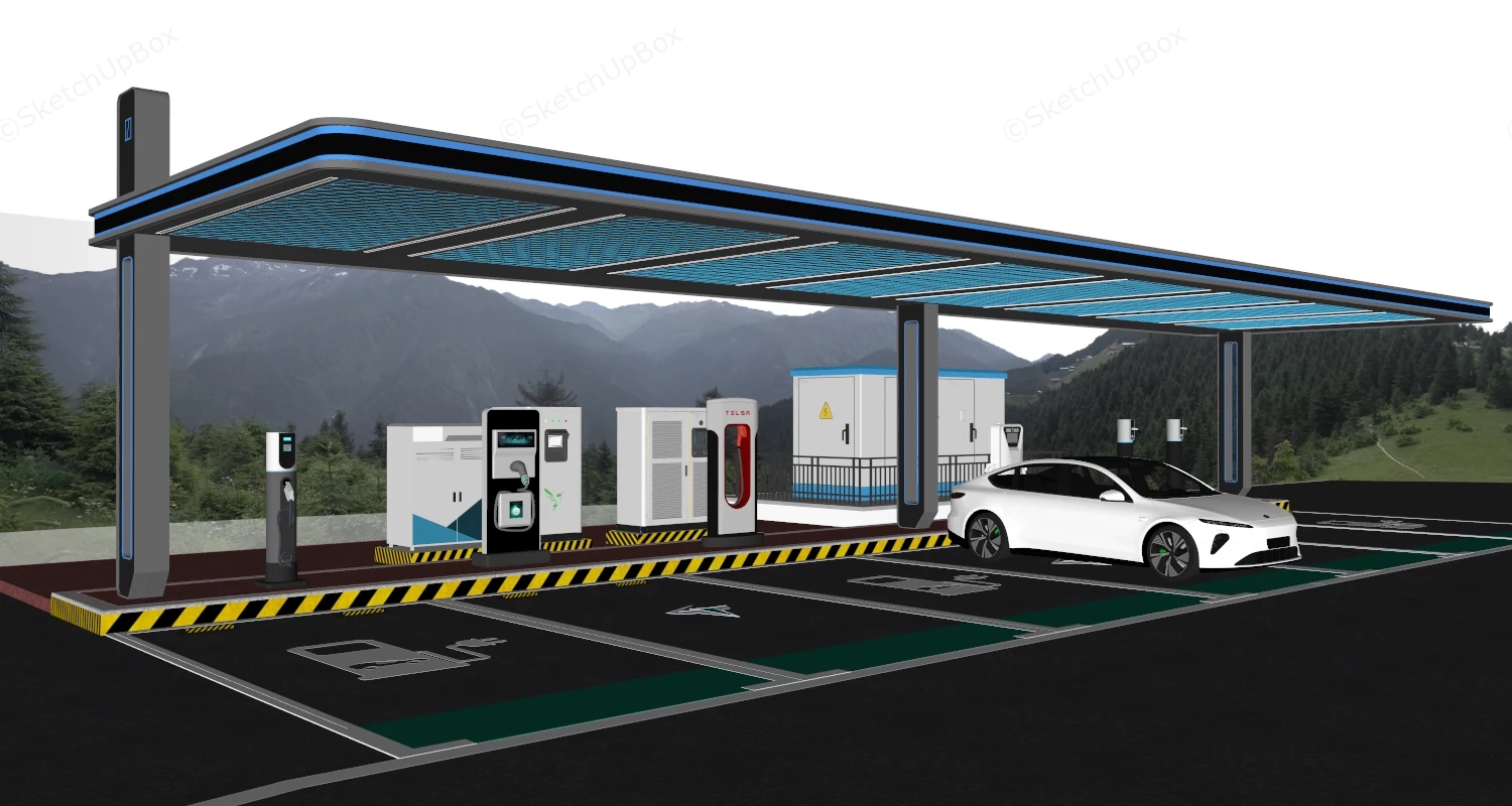 Commercial EV Charging Station sketchup model preview - SketchupBox