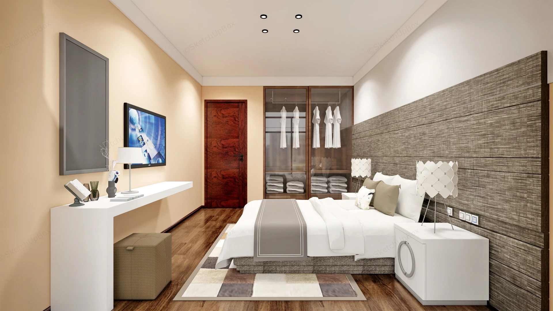 Modern Male Bedroom sketchup model preview - SketchupBox