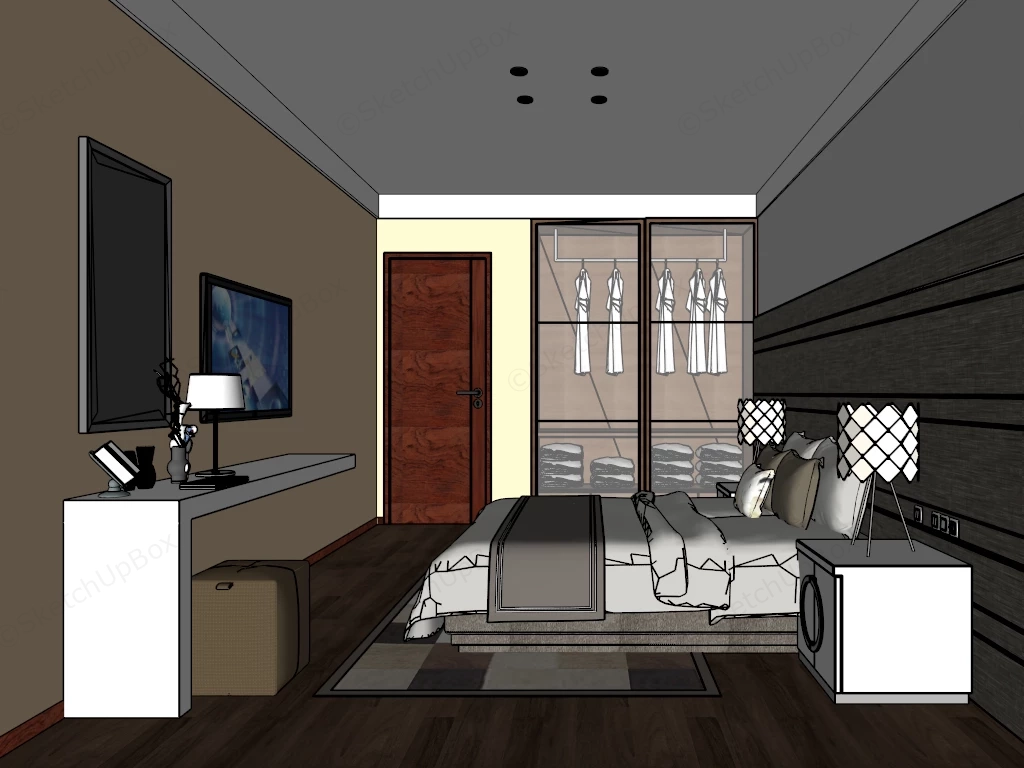 Modern Male Bedroom sketchup model preview - SketchupBox