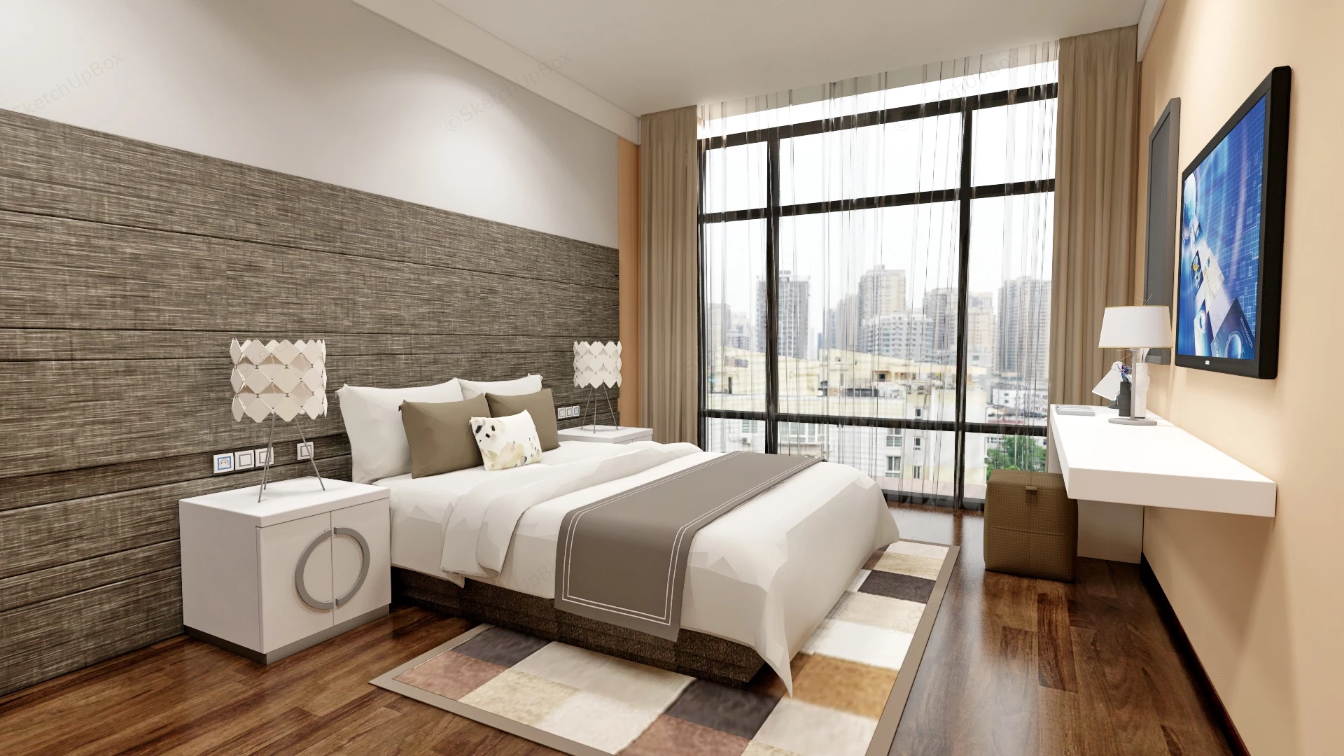 Modern Male Bedroom sketchup model preview - SketchupBox
