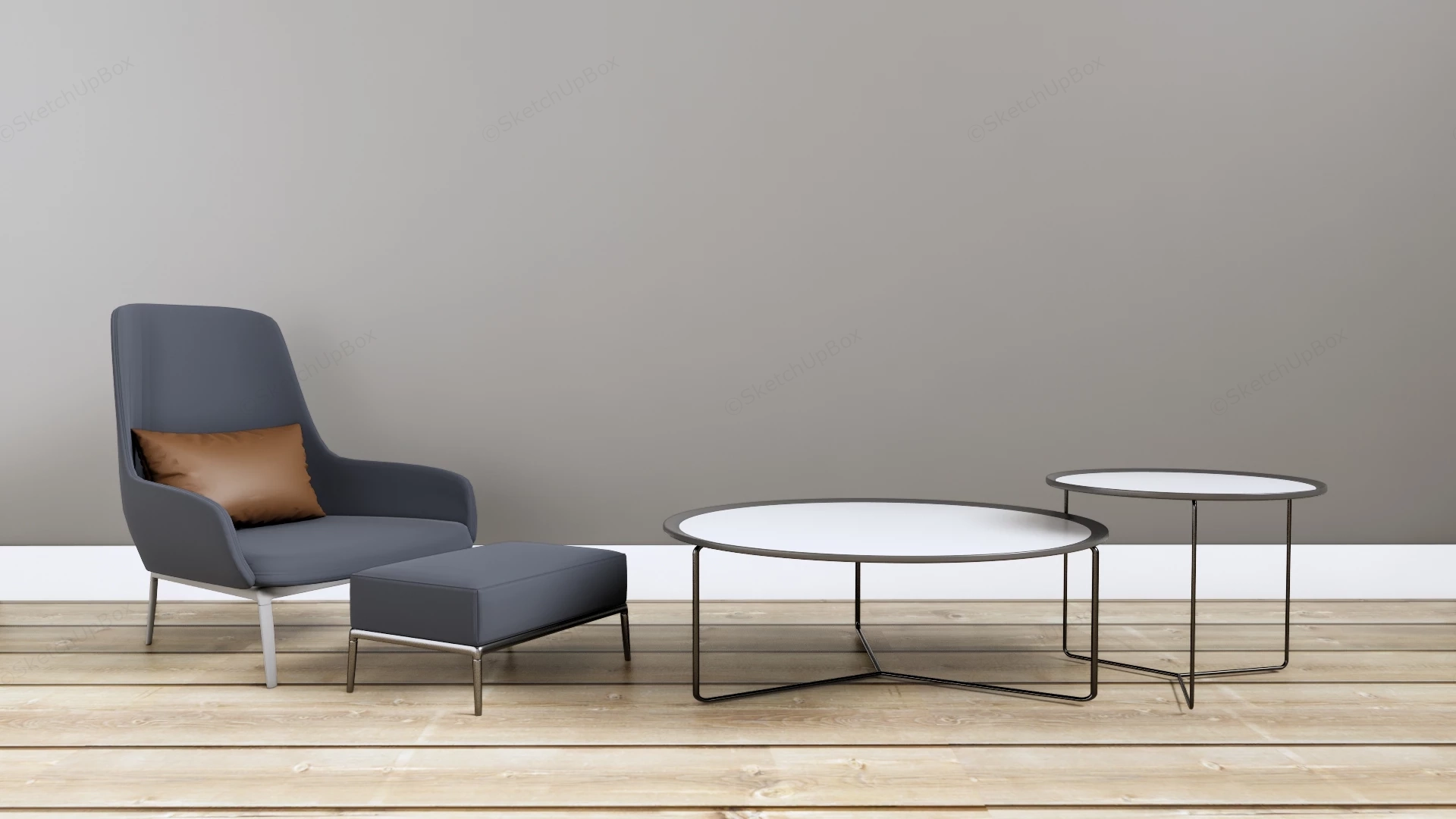 Accent Chair And Nesting Coffee Table Set sketchup model preview - SketchupBox