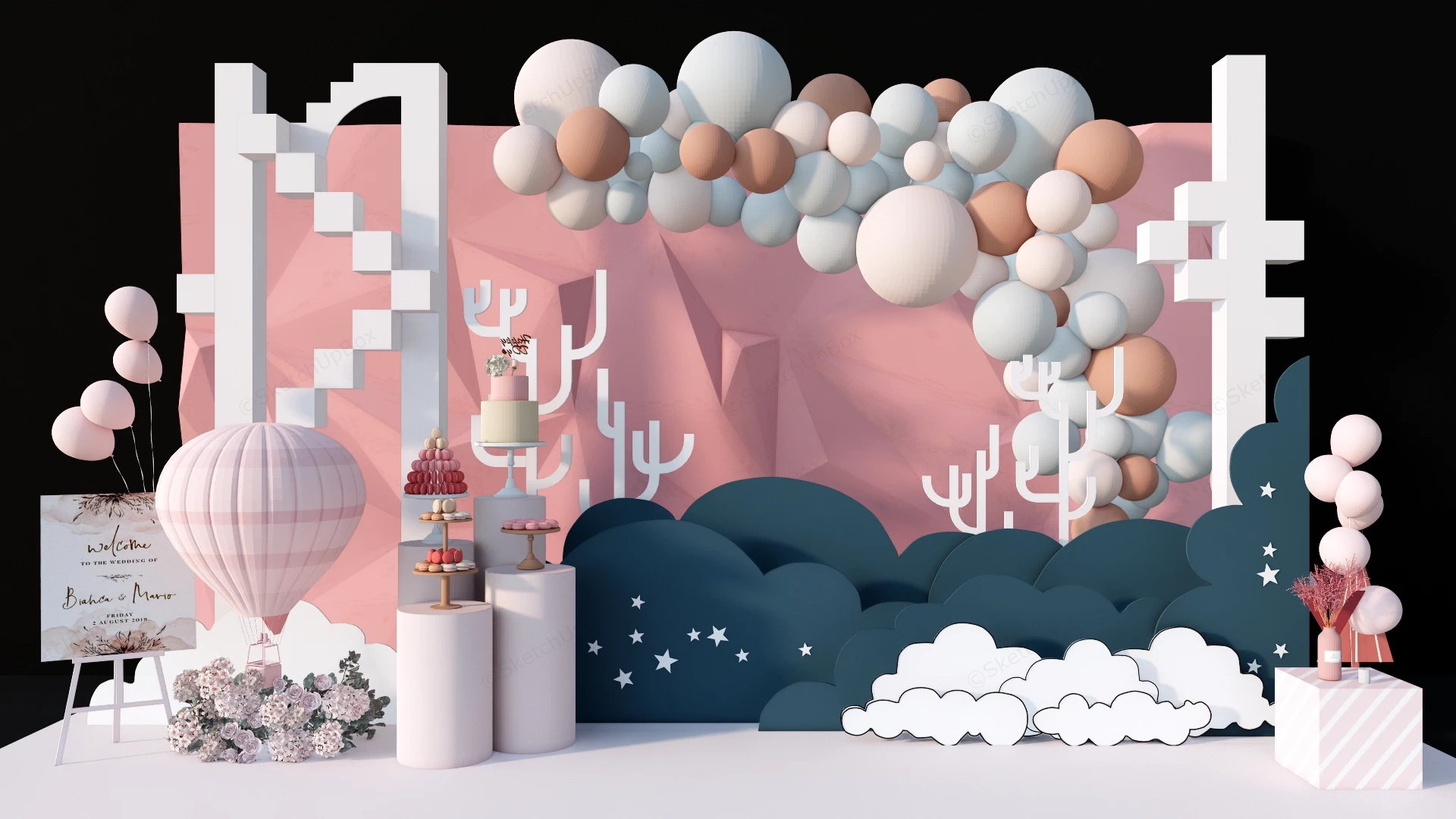 Pink Wedding Reception Backdrop sketchup model preview - SketchupBox