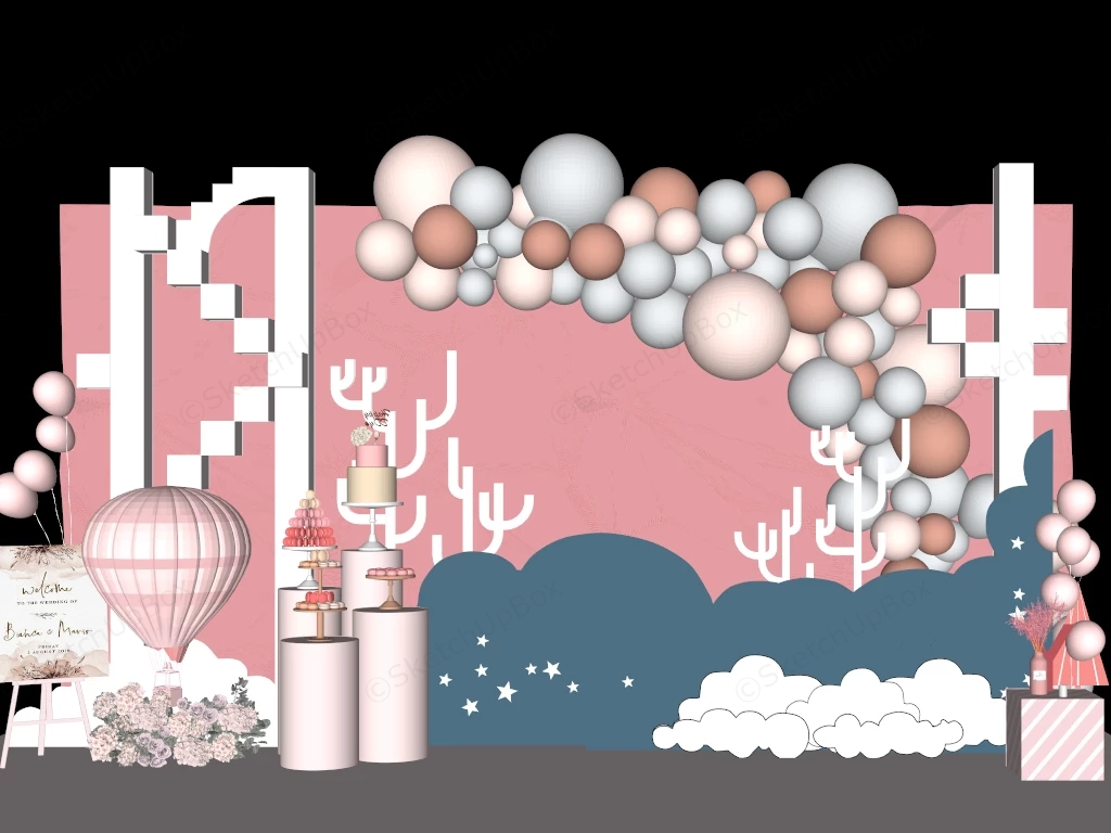 Pink Wedding Reception Backdrop sketchup model preview - SketchupBox