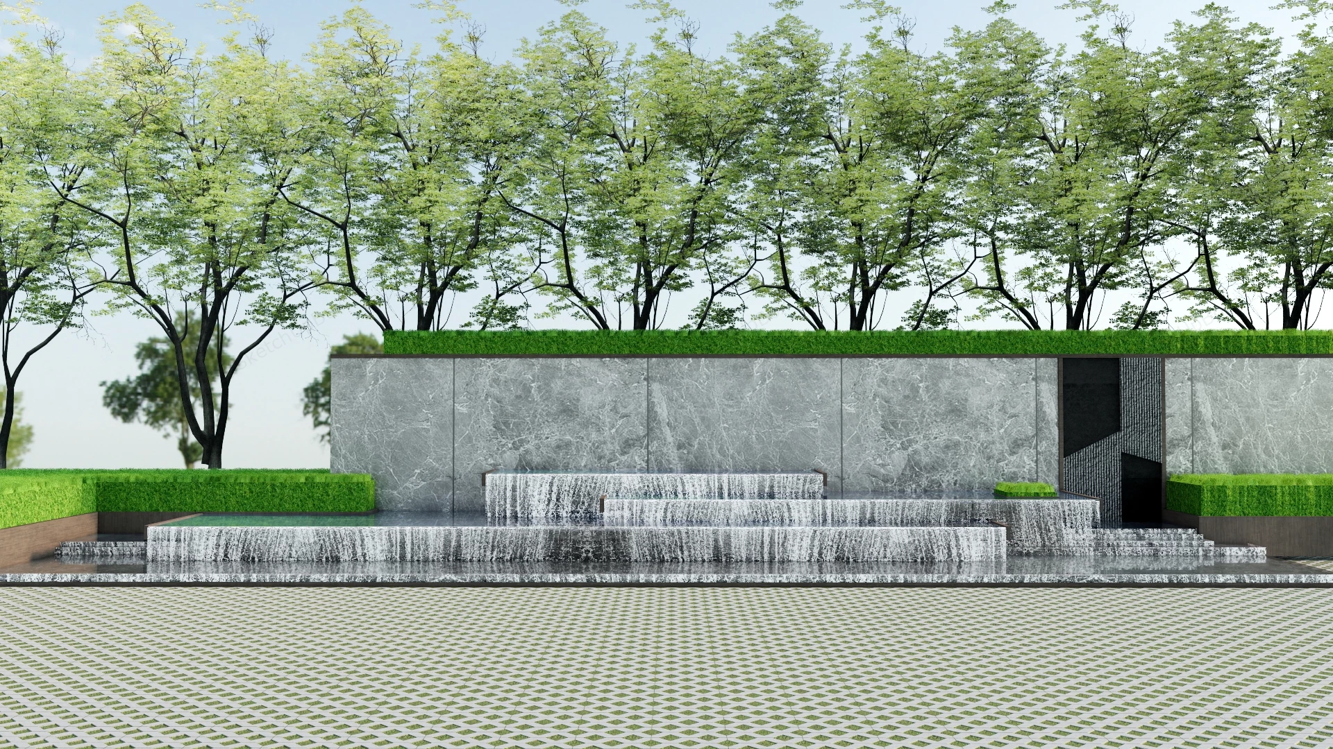 Outdoor Wall Waterfall Feature sketchup model preview - SketchupBox