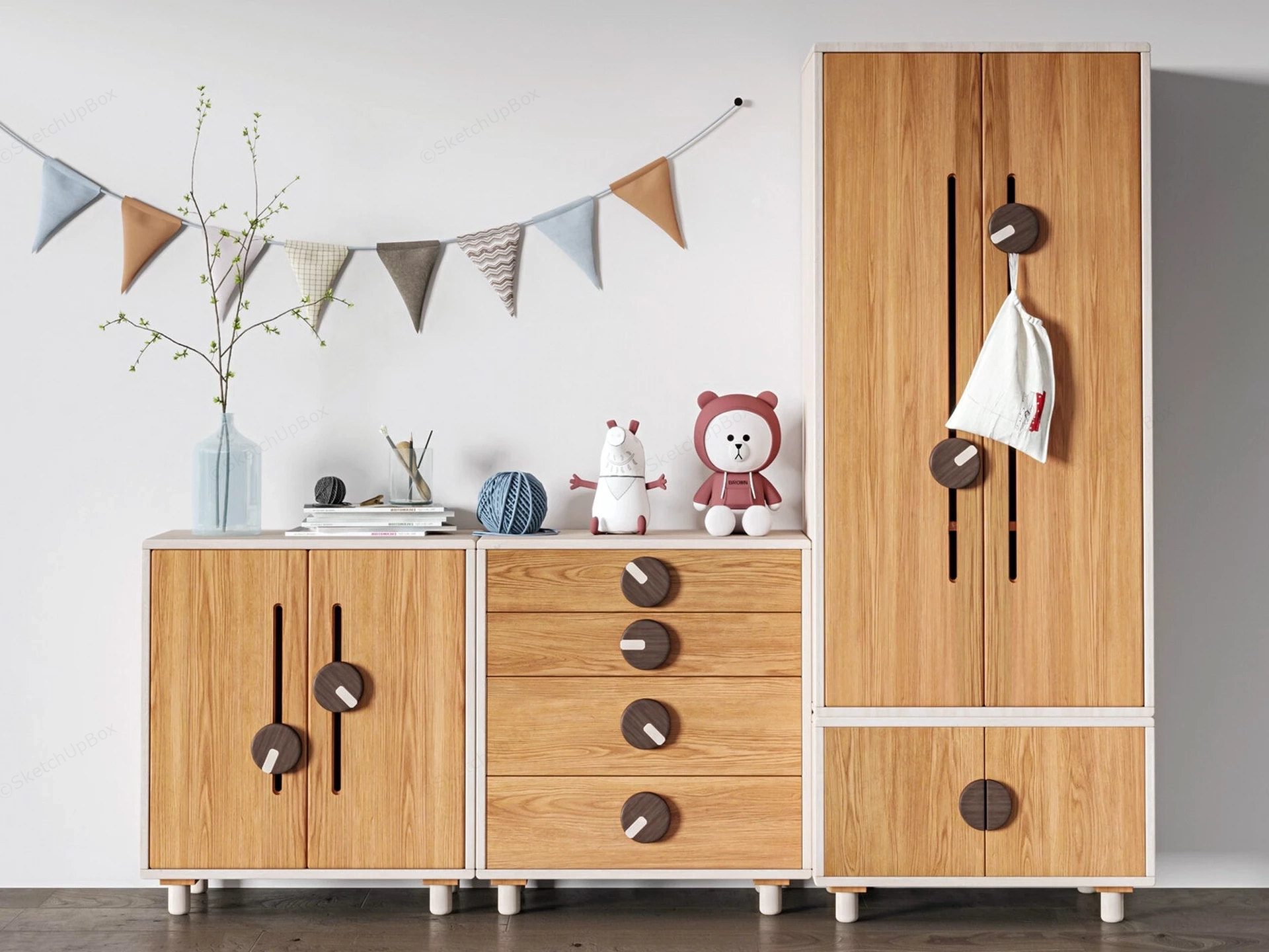 Kids Room Wardrobe And Dresser sketchup model preview - SketchupBox