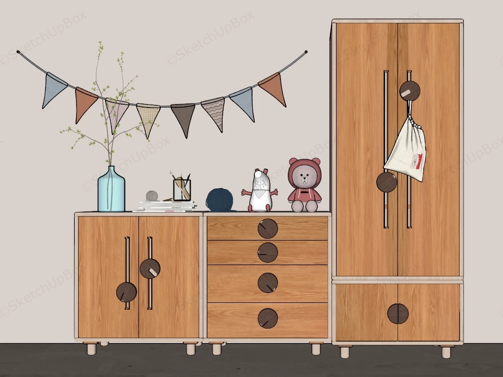 Kids Room Wardrobe And Dresser sketchup model preview - SketchupBox