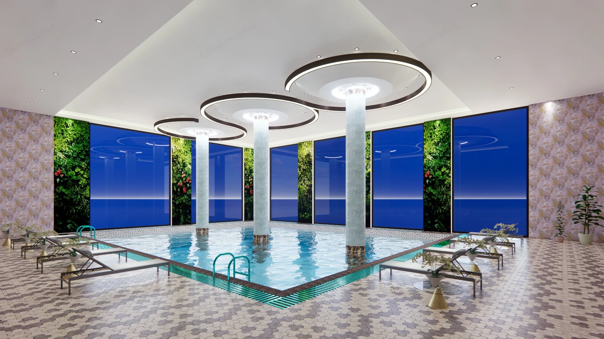 Luxury Hotel Indoor Swimming Pool sketchup model preview - SketchupBox
