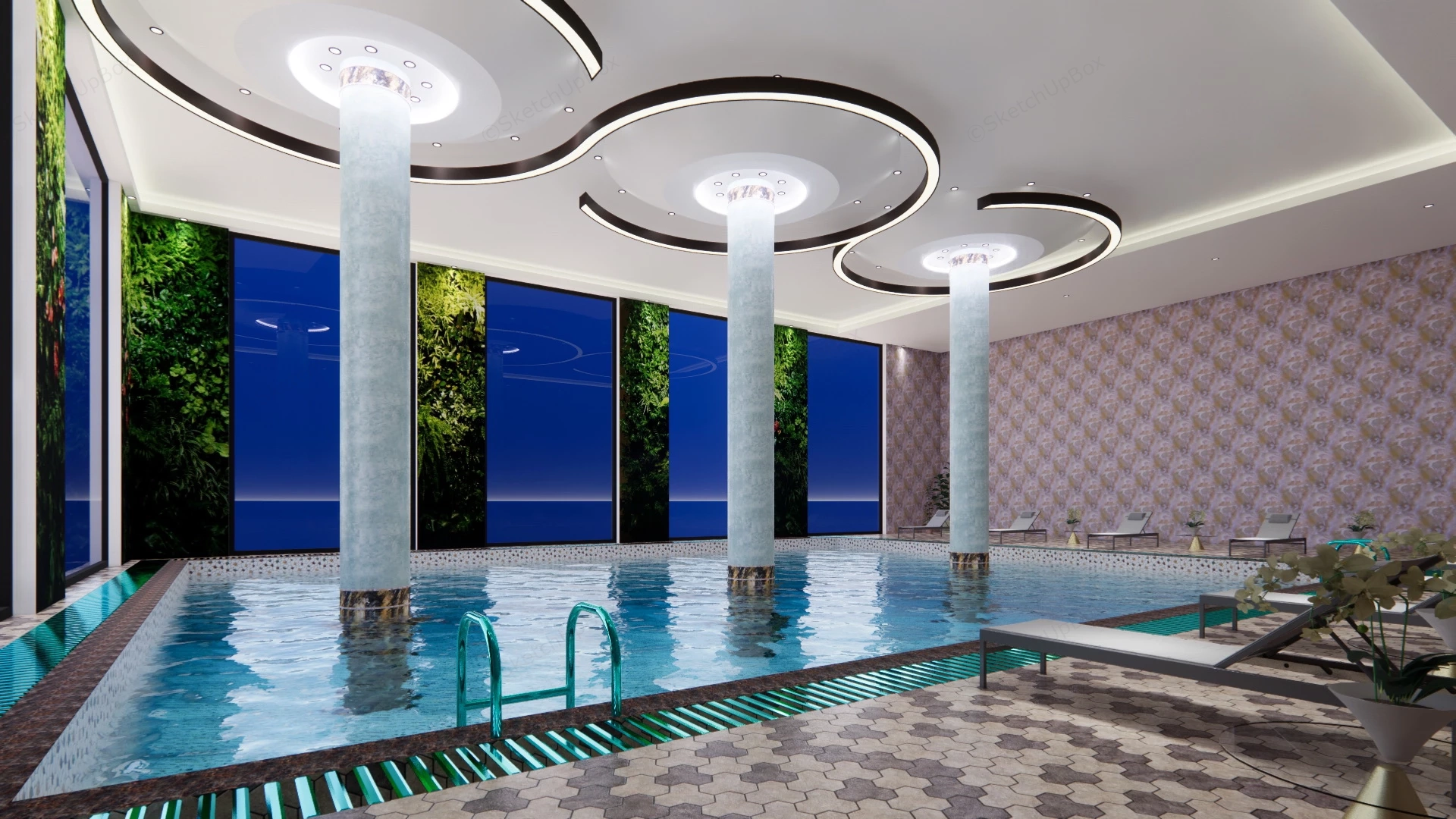 Luxury Hotel Indoor Swimming Pool sketchup model preview - SketchupBox