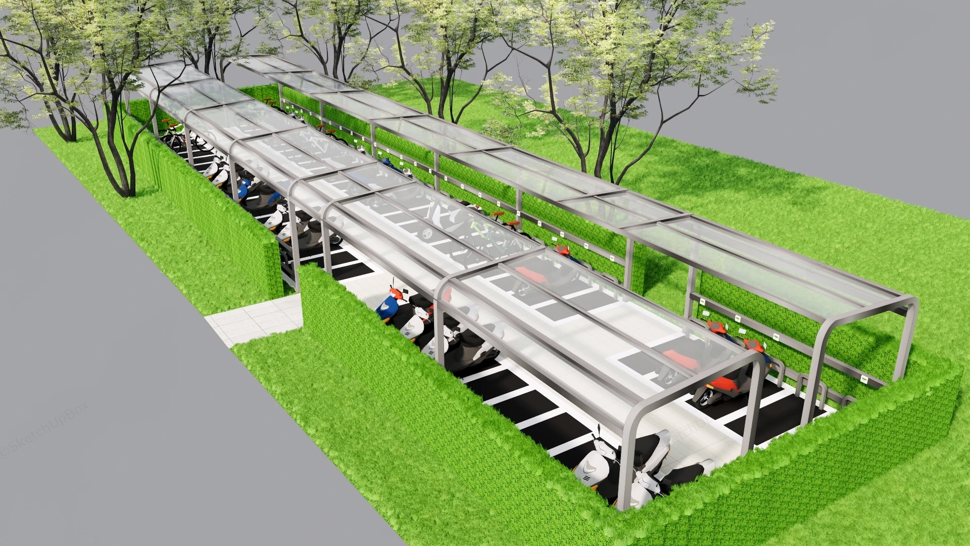 Clear Roof Bike Shelter sketchup model preview - SketchupBox