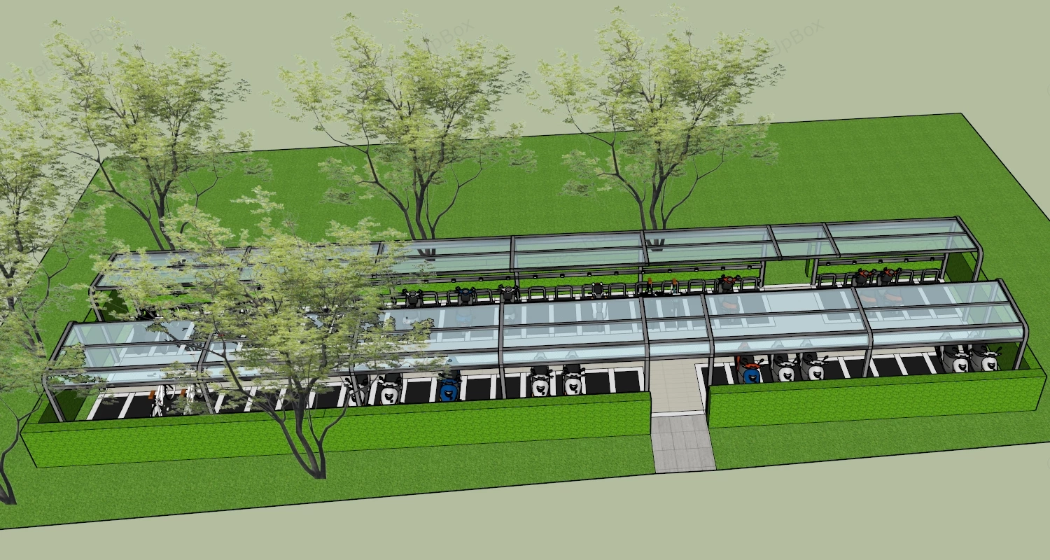 Clear Roof Bike Shelter sketchup model preview - SketchupBox
