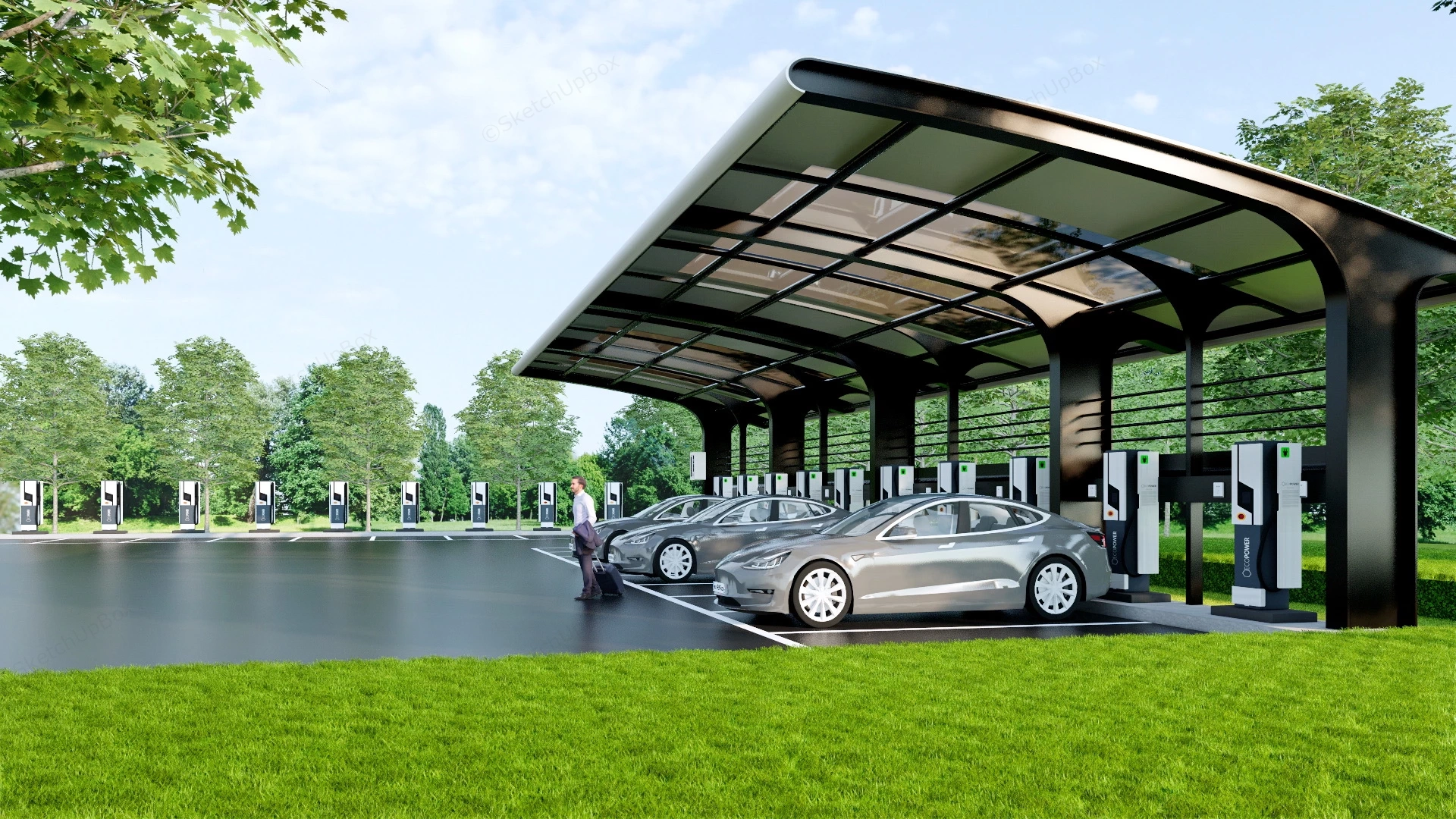 Electric Vehicle Charging Station sketchup model preview - SketchupBox