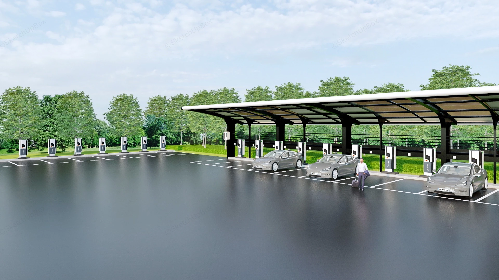 Electric Vehicle Charging Station sketchup model preview - SketchupBox