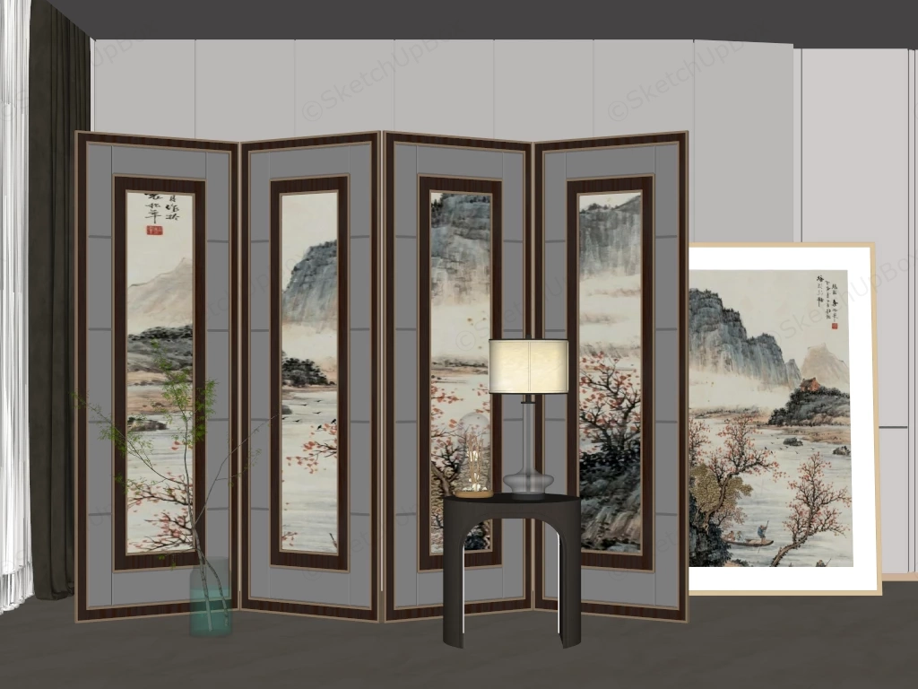 4 Panel Room Divider Screen sketchup model preview - SketchupBox