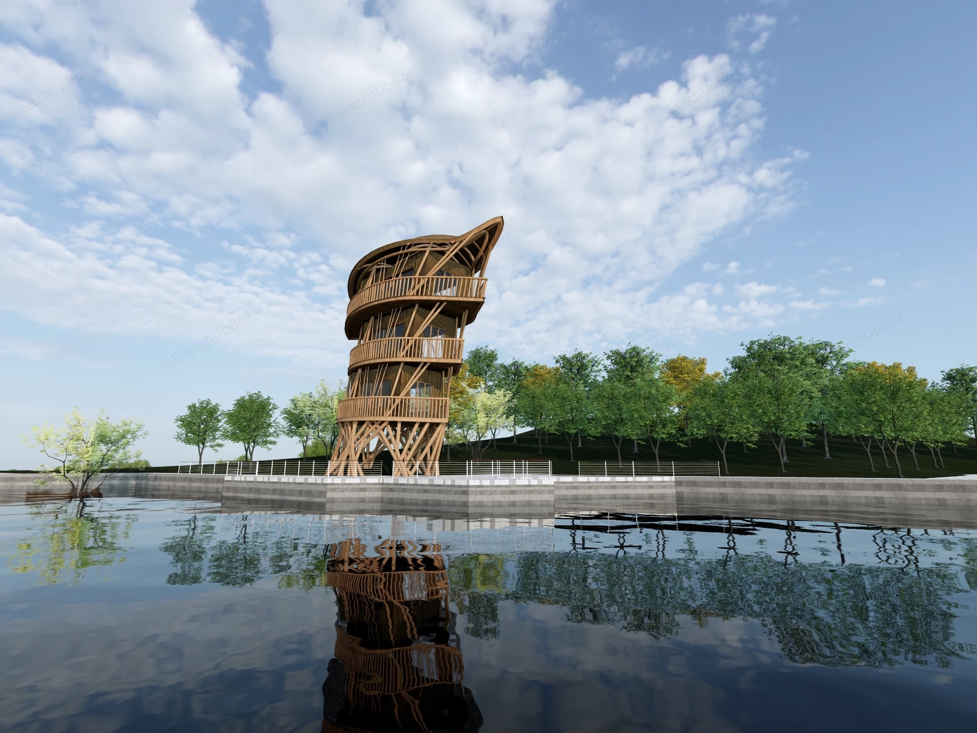 Waterfront Wooden Observation Tower sketchup model preview - SketchupBox