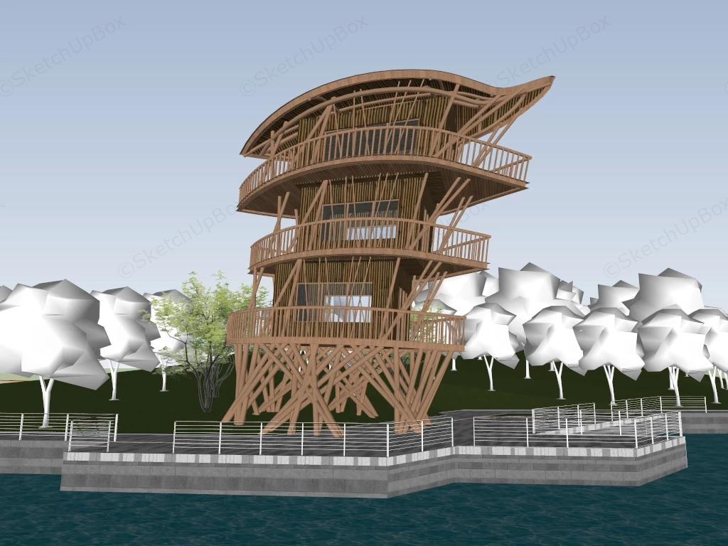 Waterfront Wooden Observation Tower sketchup model preview - SketchupBox