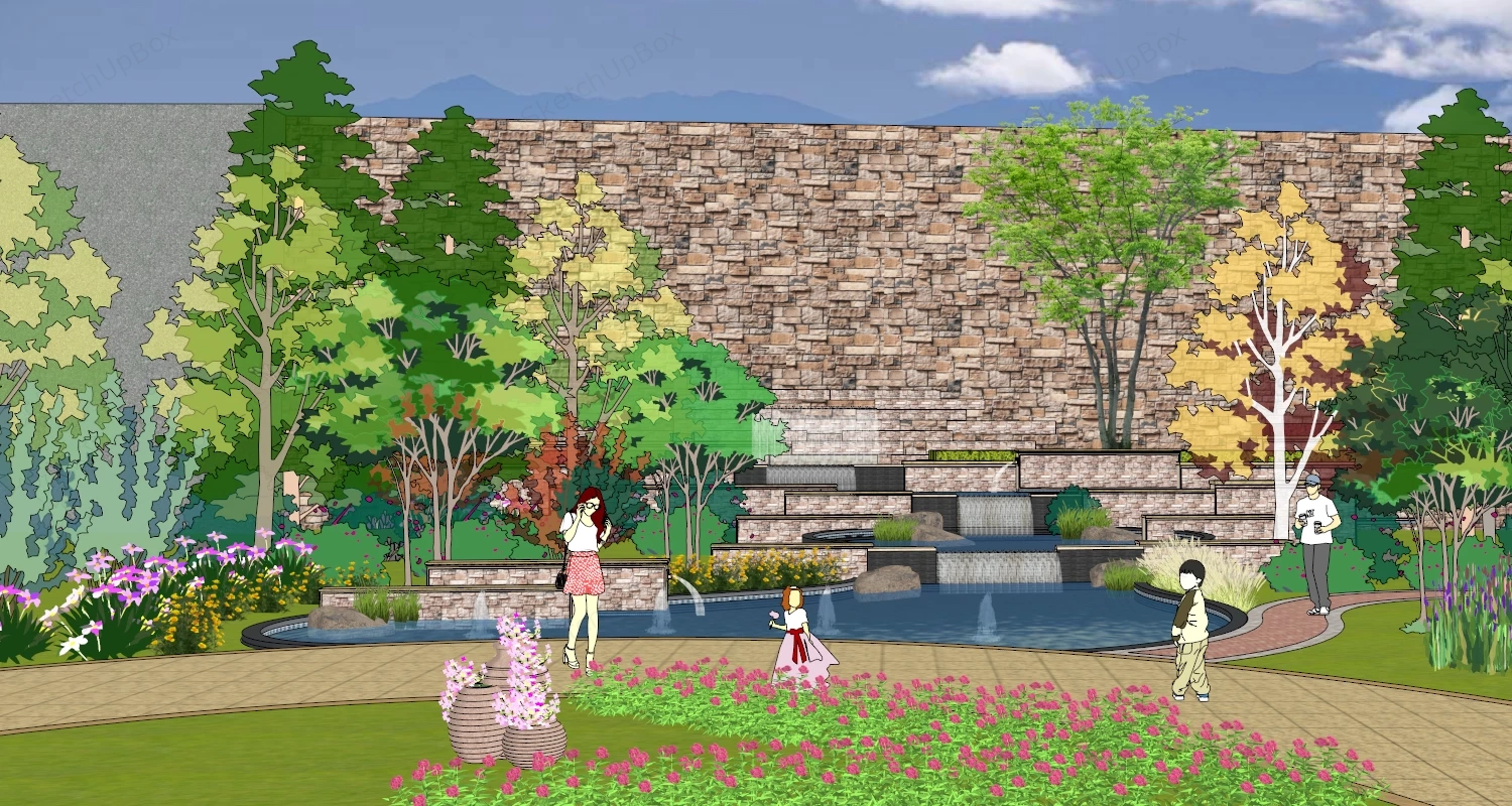 Waterfall Garden Landscape sketchup model preview - SketchupBox