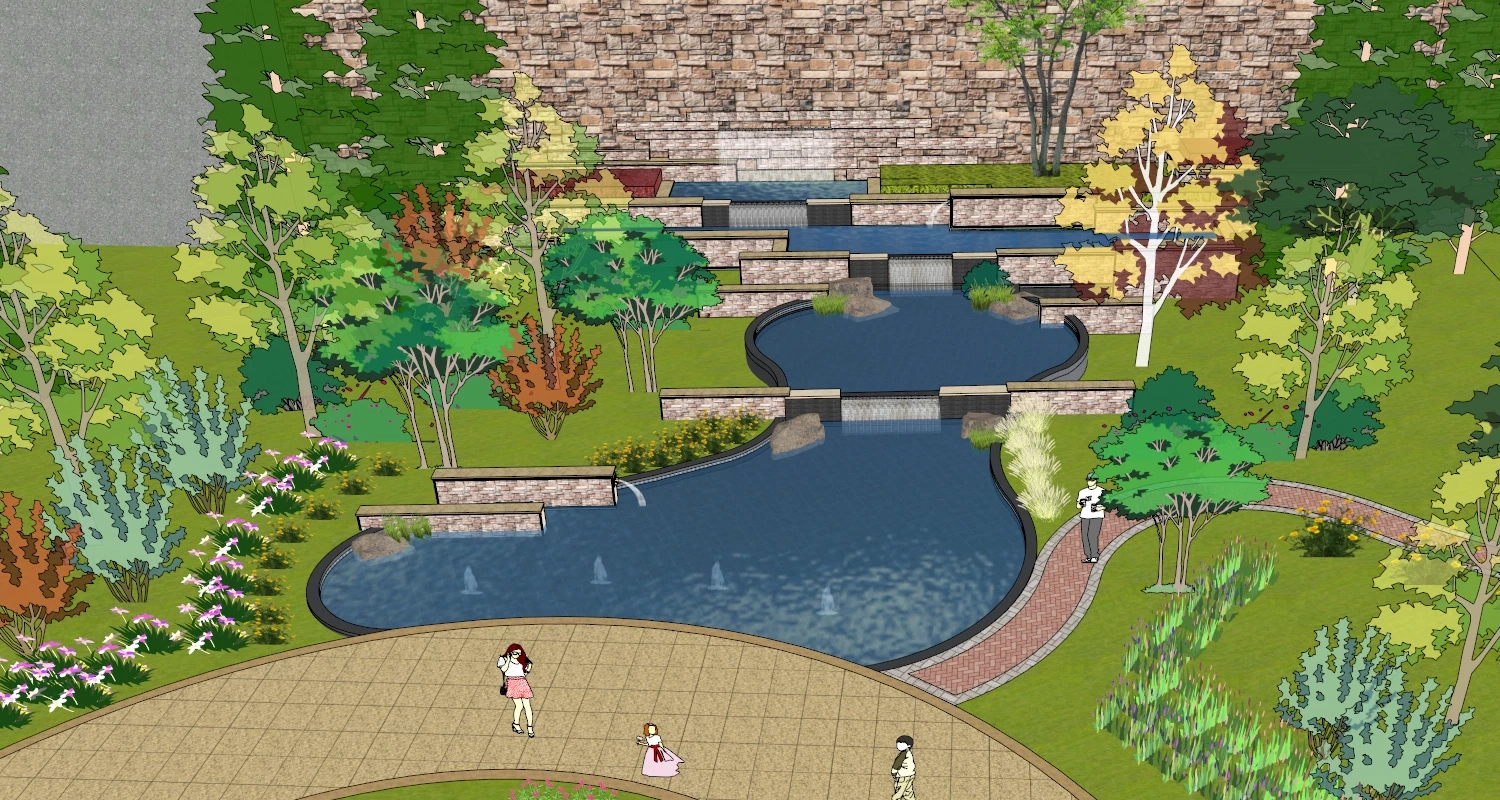 Waterfall Garden Landscape sketchup model preview - SketchupBox