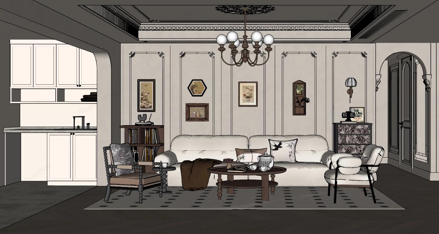 Mid Century Modern Living Room Design Ideas sketchup model preview - SketchupBox