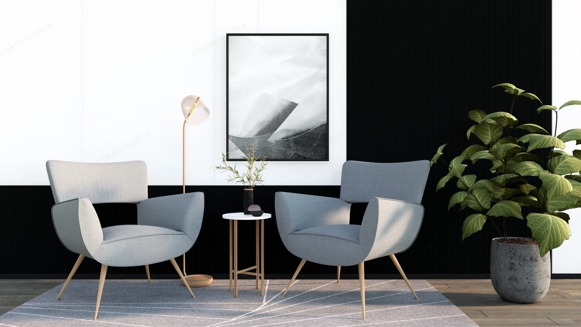 Accent Chair Set With Table sketchup model preview - SketchupBox