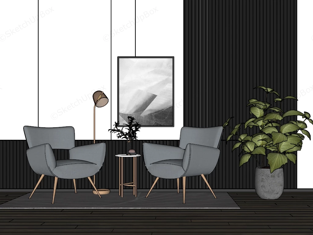 Accent Chair Set With Table sketchup model preview - SketchupBox