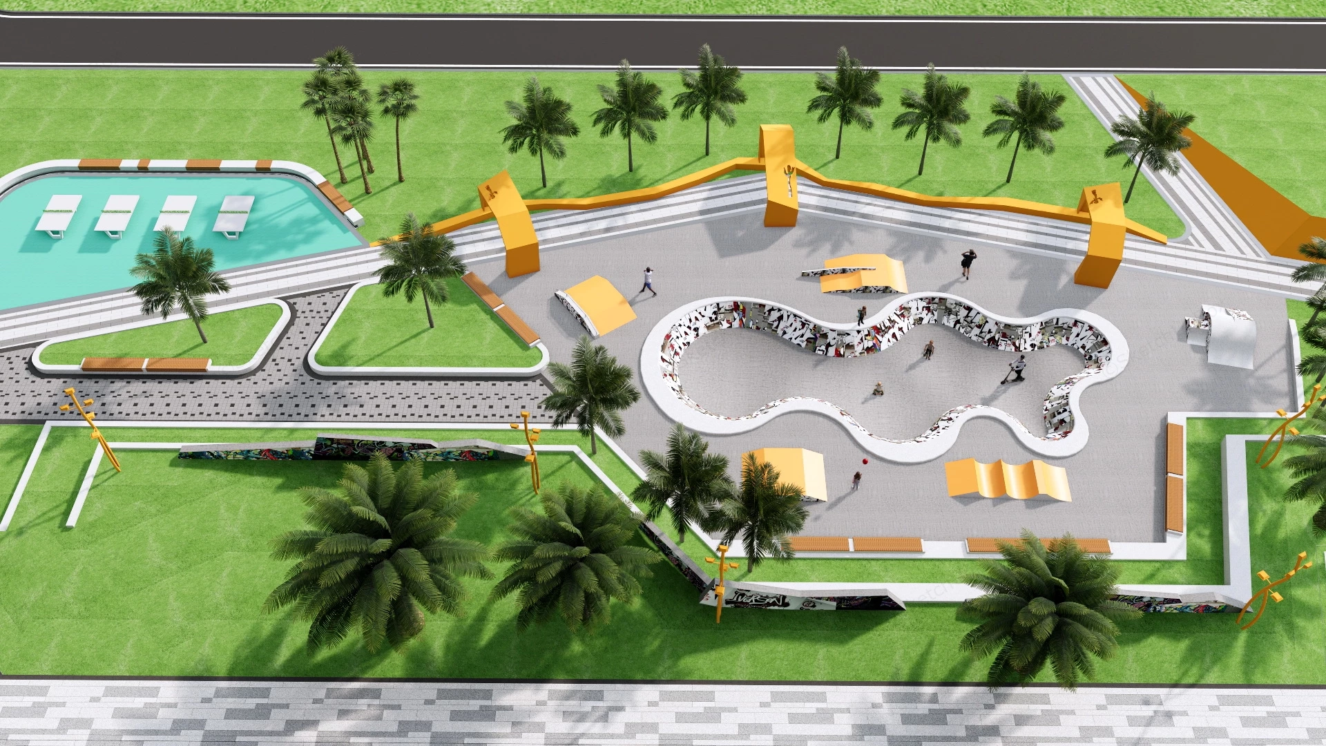 Urban Skatepark Design sketchup model preview - SketchupBox