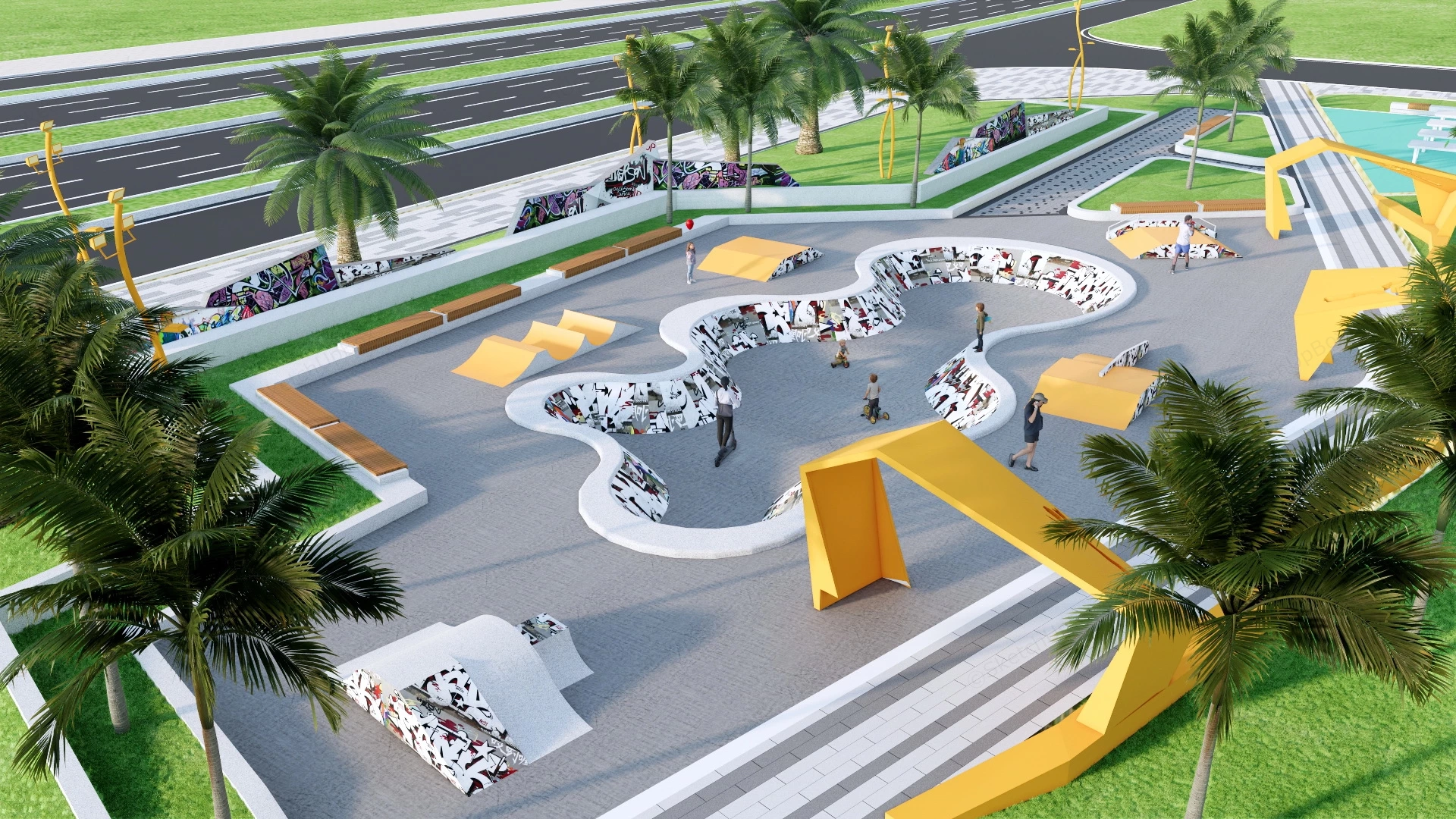 Urban Skatepark Design sketchup model preview - SketchupBox
