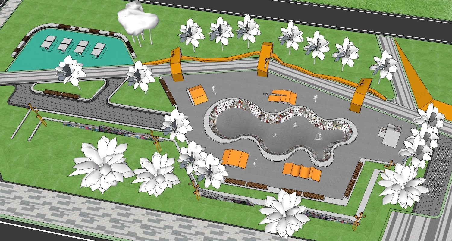 Urban Skatepark Design sketchup model preview - SketchupBox