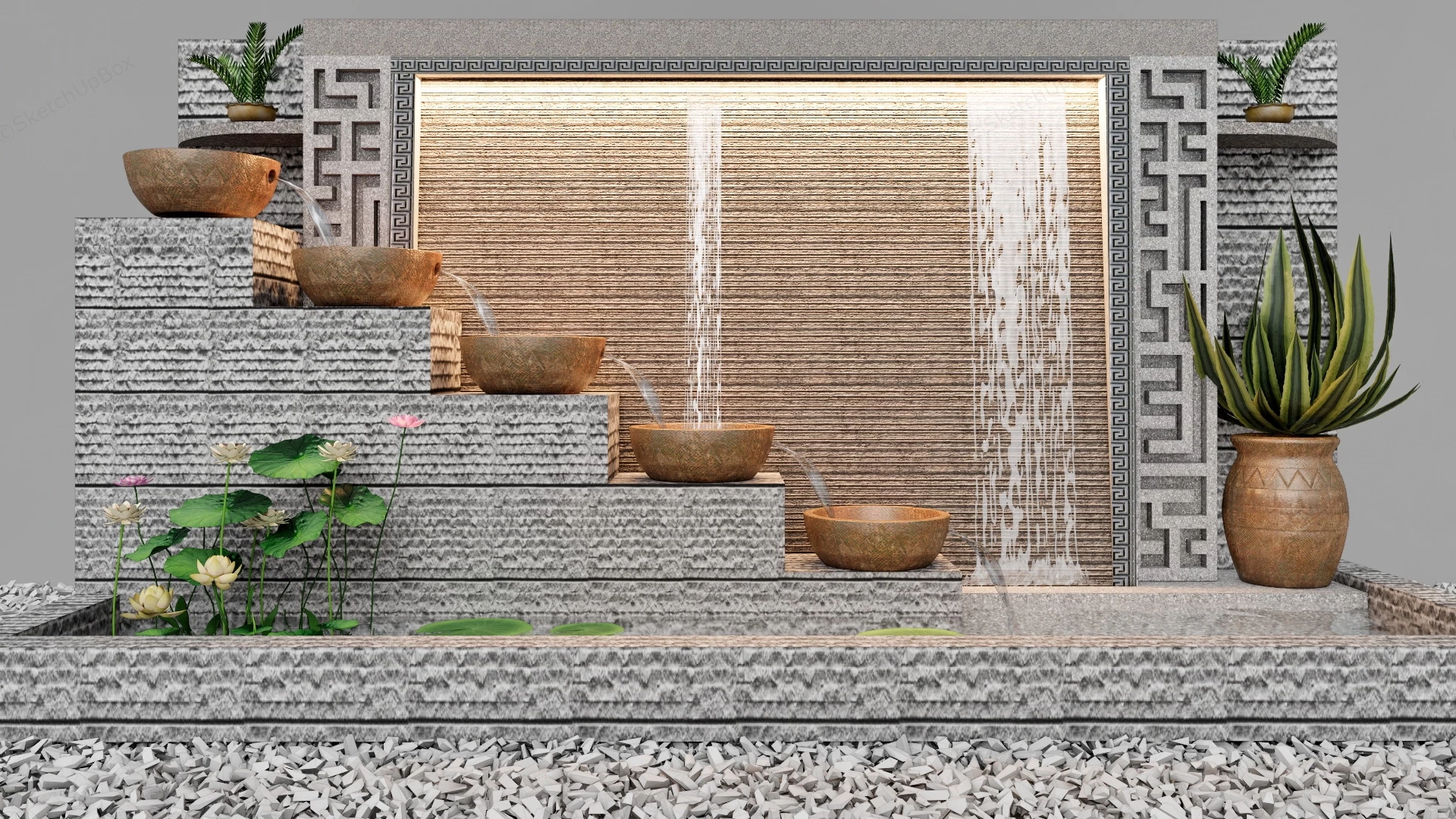 Outdoor Wall Waterfall & Pot Fountain sketchup model preview - SketchupBox