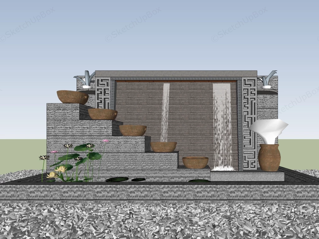 Outdoor Wall Waterfall & Pot Fountain sketchup model preview - SketchupBox