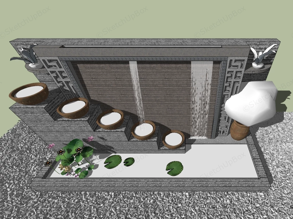 Outdoor Wall Waterfall & Pot Fountain sketchup model preview - SketchupBox