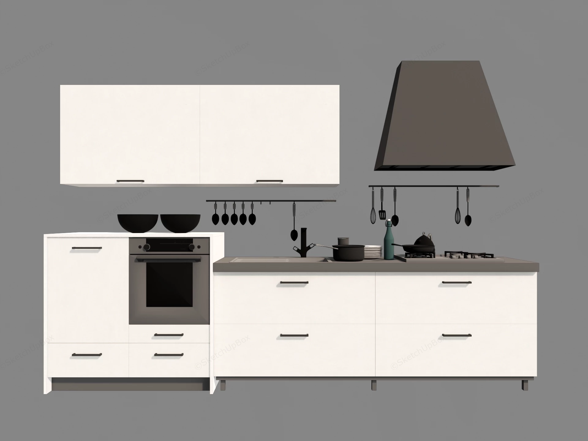 Modern Small Apartment Kitchen Cabinets sketchup model preview - SketchupBox