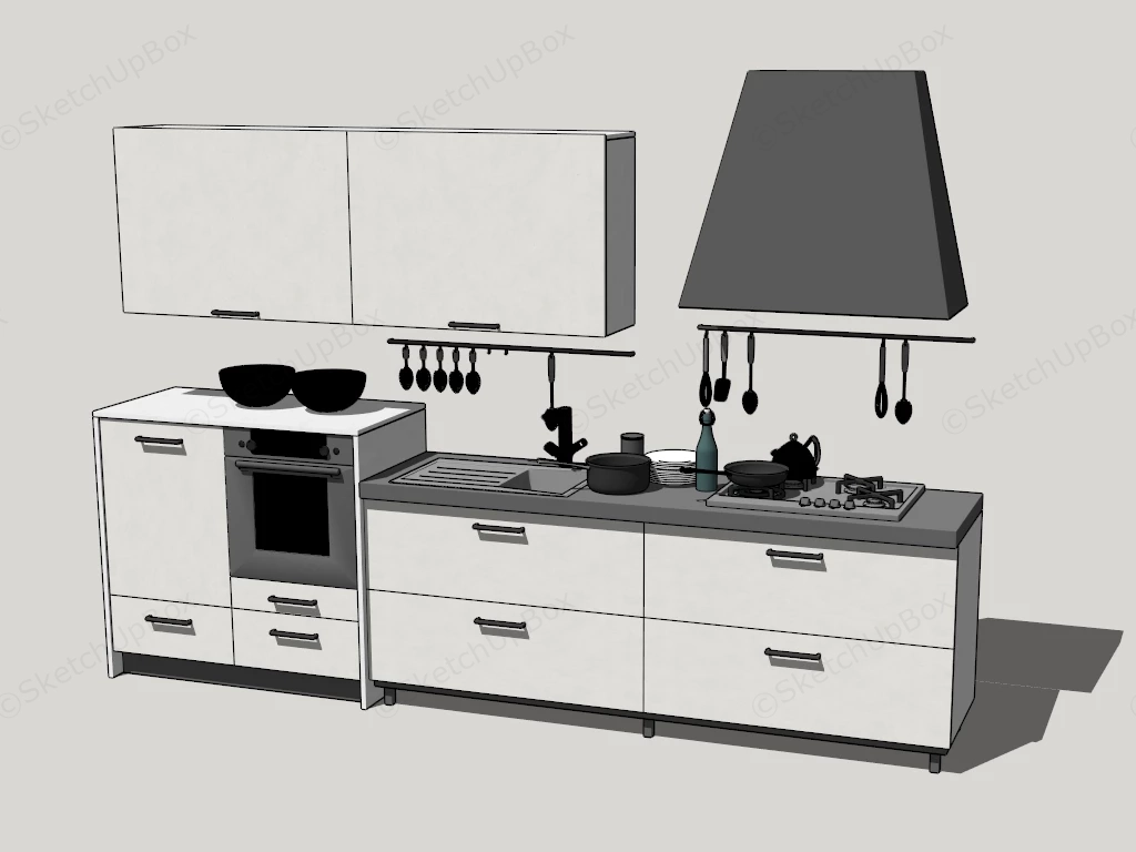 Modern Small Apartment Kitchen Cabinets sketchup model preview - SketchupBox