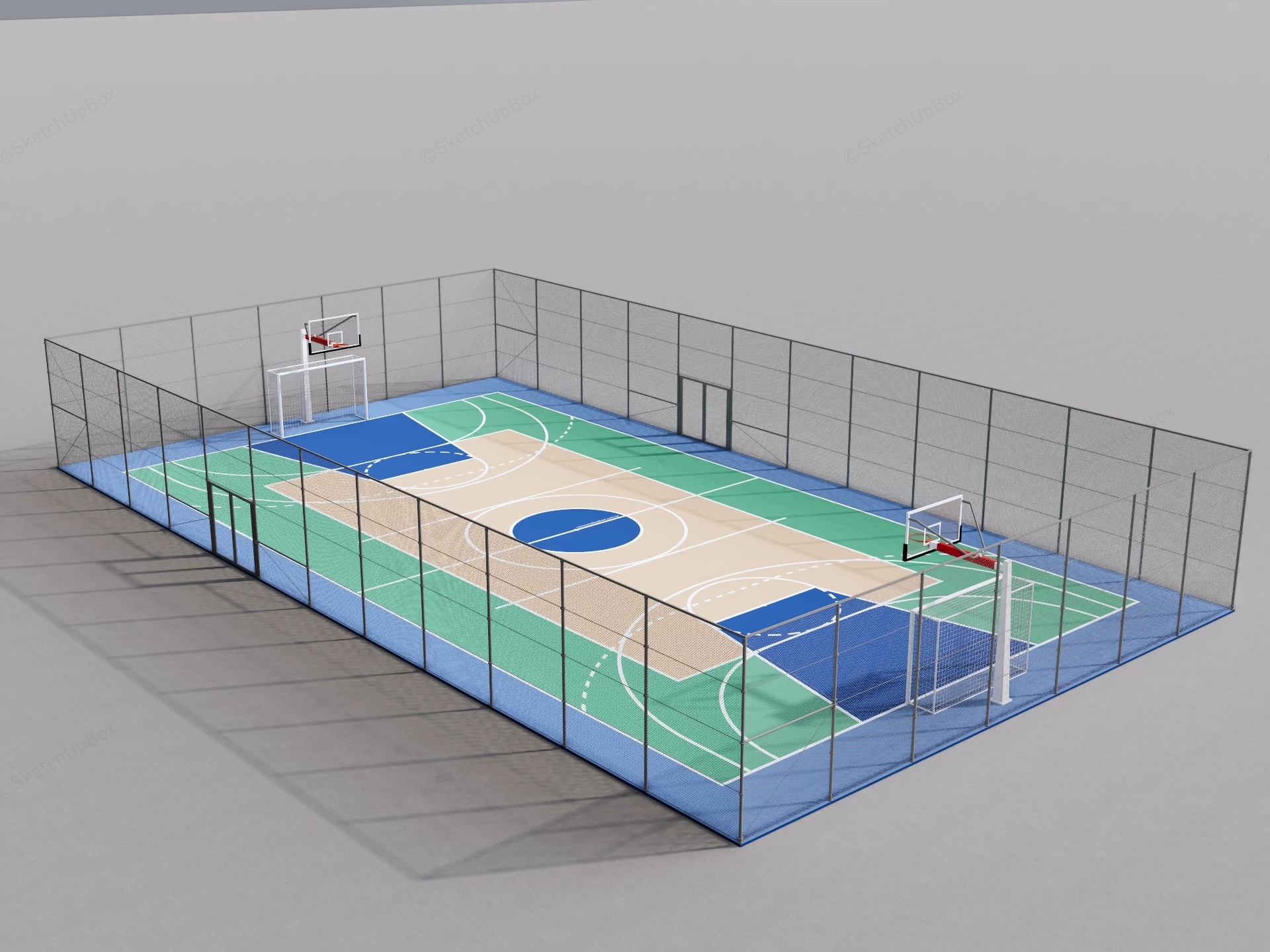Fenced Outdoor Basketball Court sketchup model preview - SketchupBox