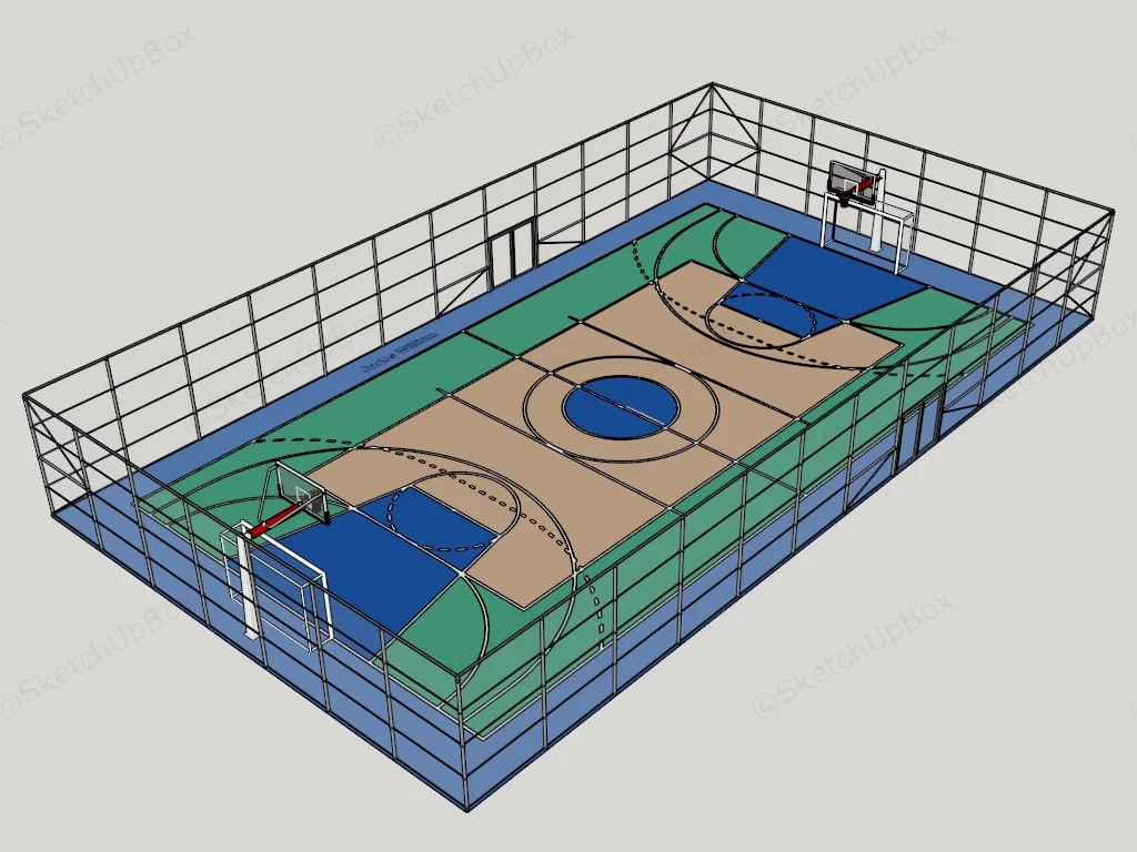 Fenced Outdoor Basketball Court sketchup model preview - SketchupBox