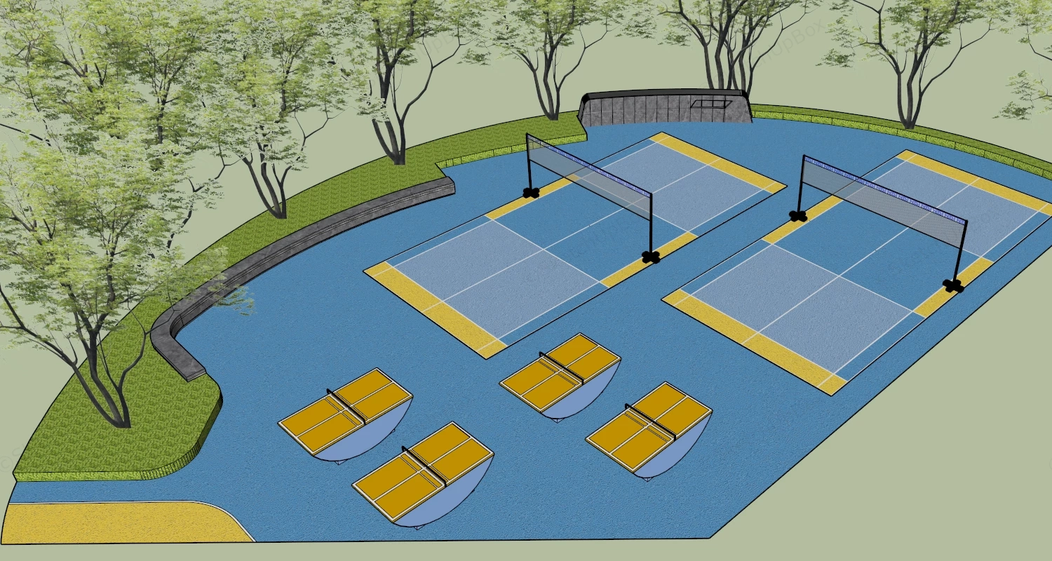 Outdoor Badminton And Table Tennis Court sketchup model preview - SketchupBox