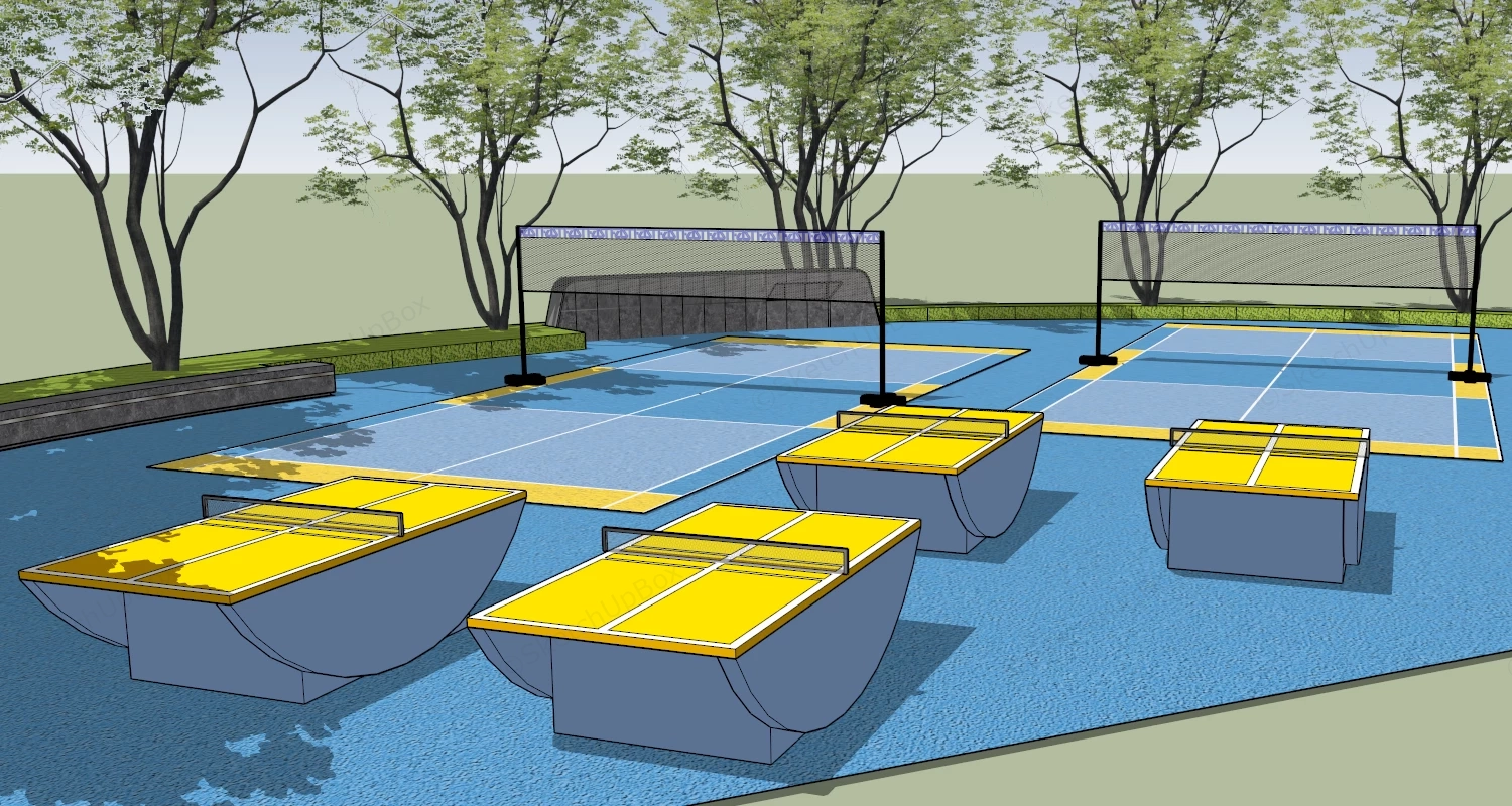Outdoor Badminton And Table Tennis Court sketchup model preview - SketchupBox