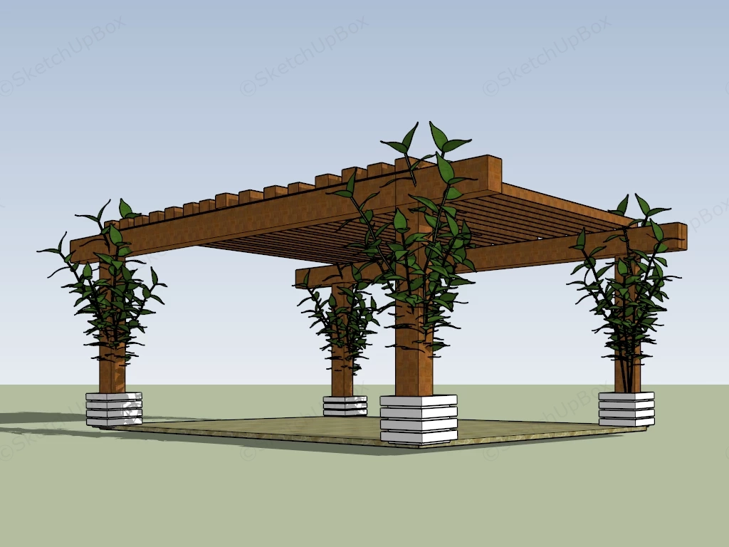 Outdoor Wood Pergola sketchup model preview - SketchupBox