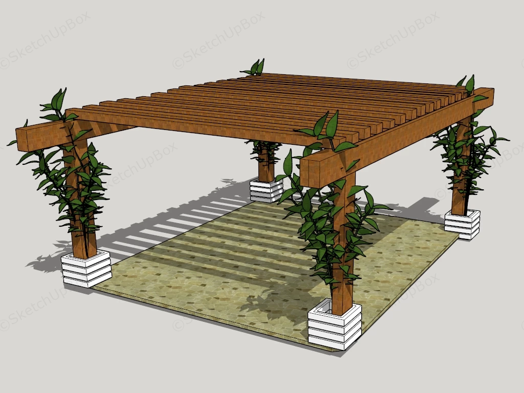 Outdoor Wood Pergola sketchup model preview - SketchupBox
